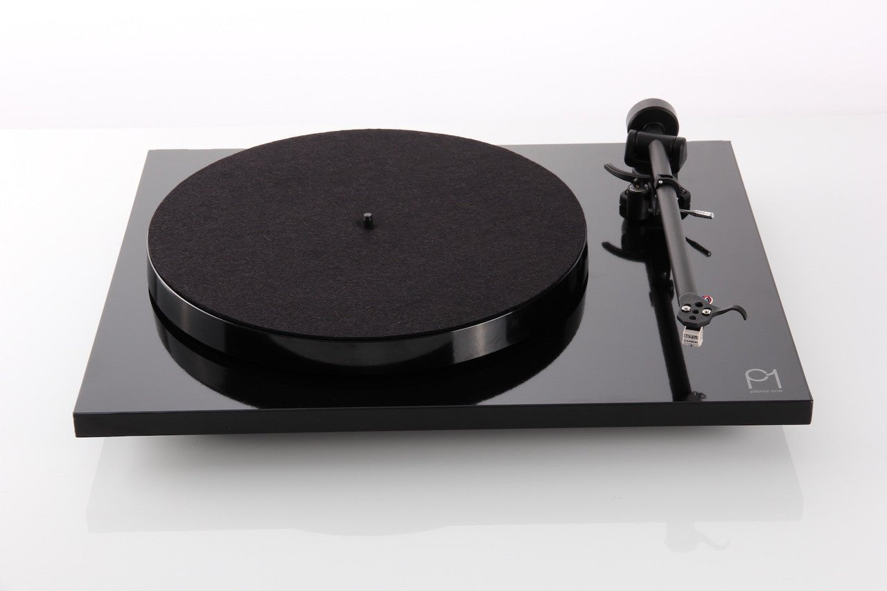 Black turntable on a white background