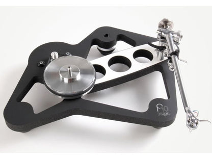 Black and silver mechanical device on a white background