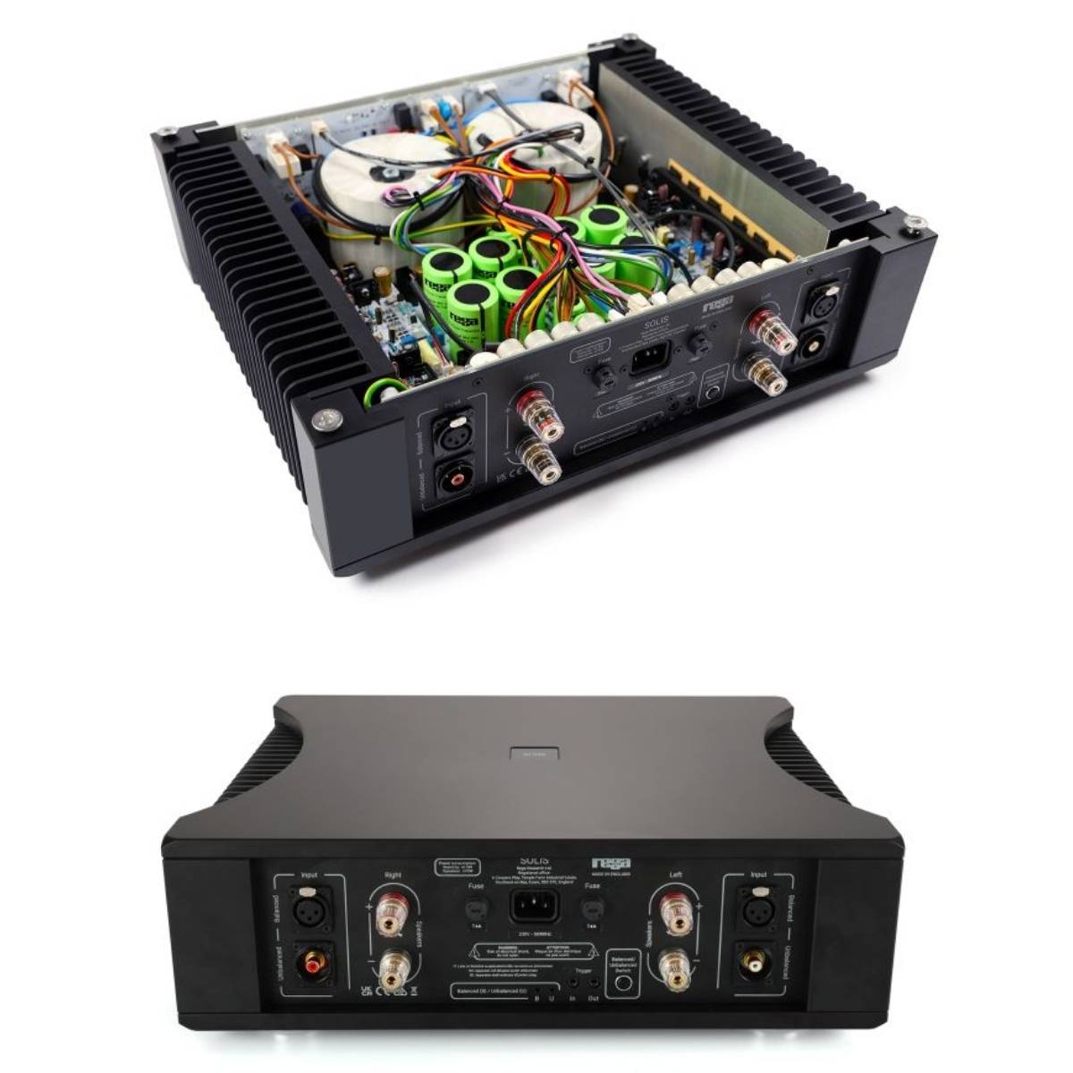 back view and inside of rega solis power amp