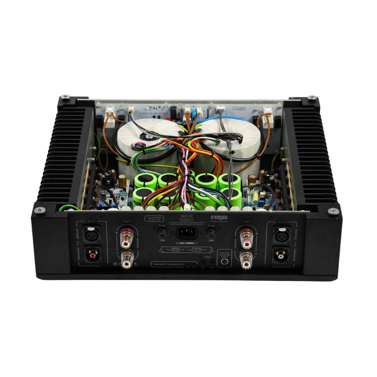 back view and inside of rega solis power amp
