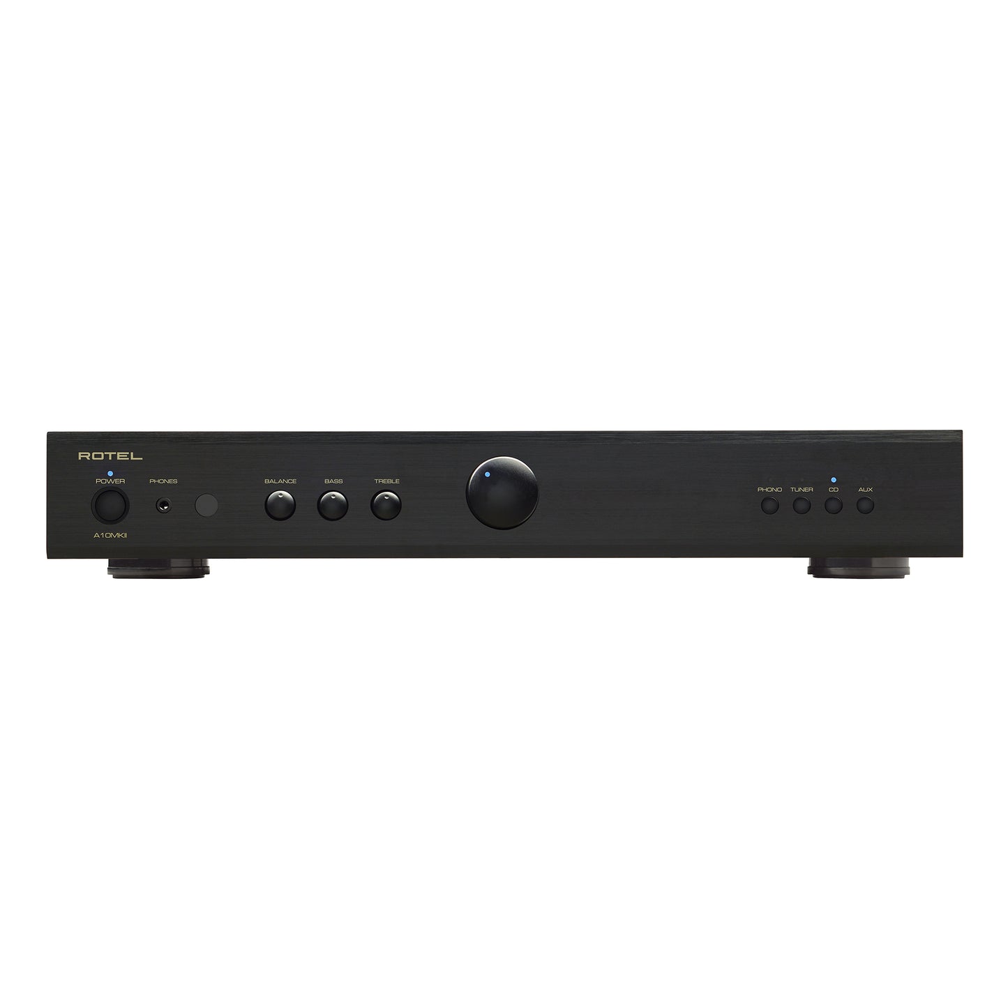 front view of rotel a10 mkii integrated amp in black color