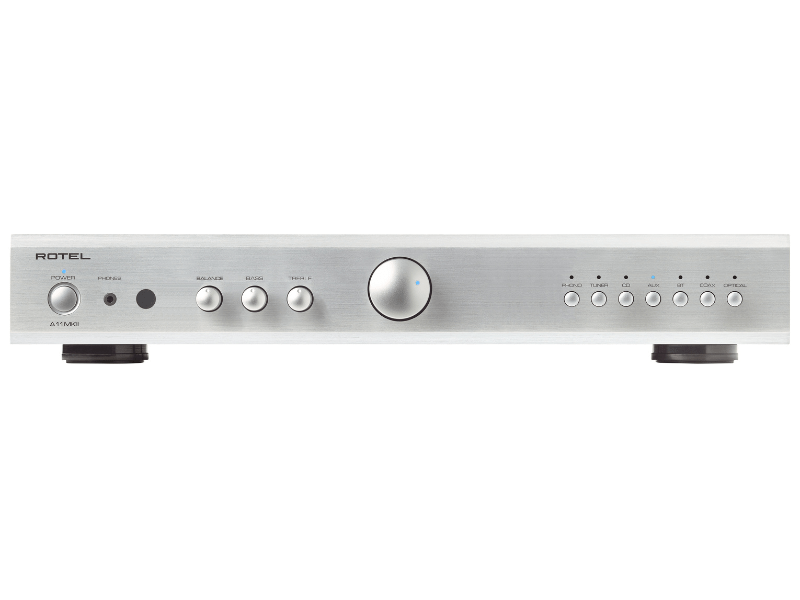 front view of silver rotel a11 integrated amp