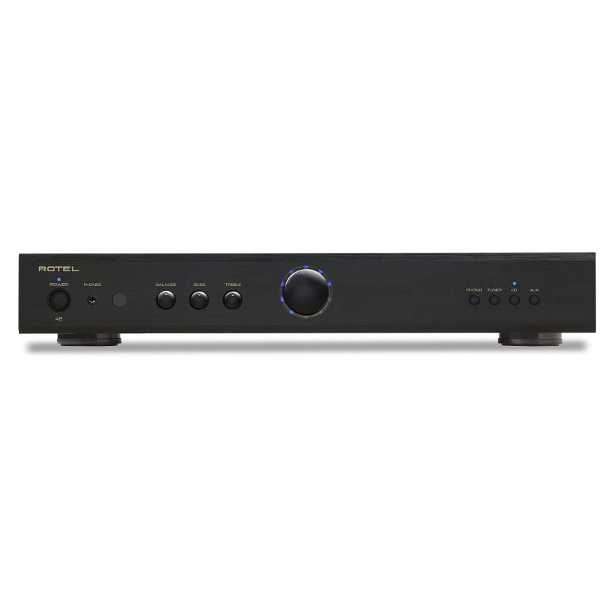 front view of rotel a8 integrated amp in black color