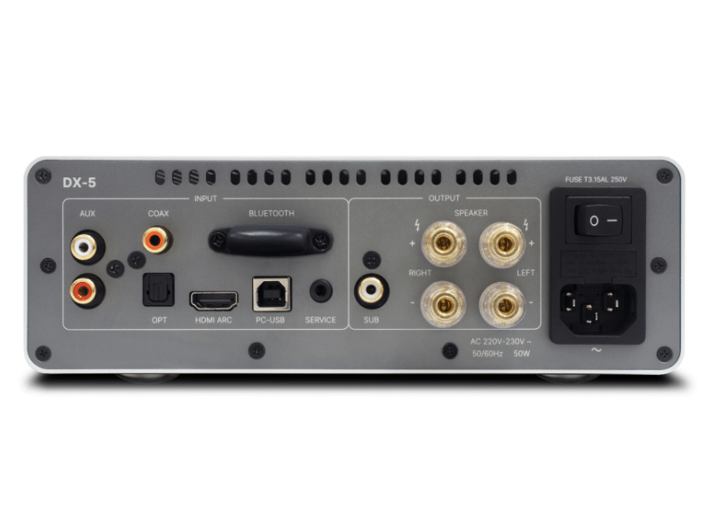 back panel of rotel michi dx 5 integrated amp