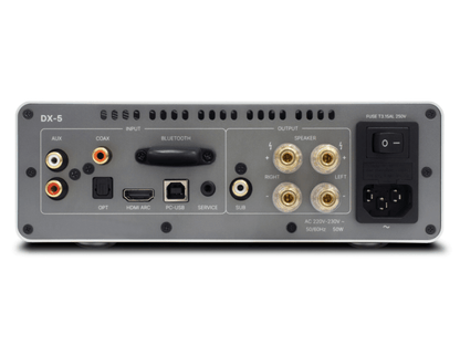 back panel of rotel michi dx 5 integrated amp