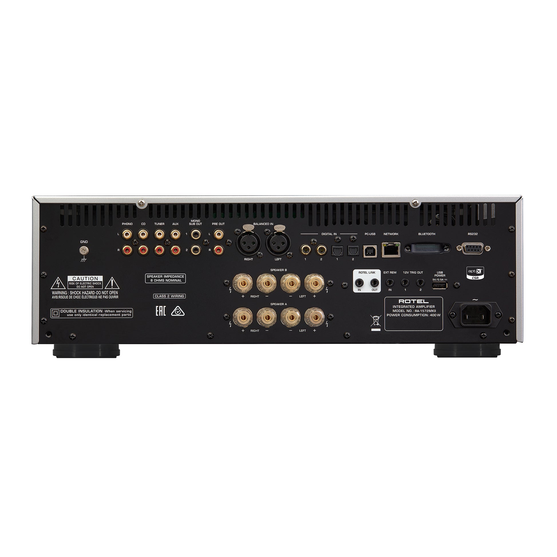back panel of rotel ra1572 mkii integrated amp