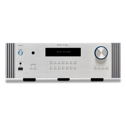 front view of rotel ra6000 diamond integrated amp in silver color