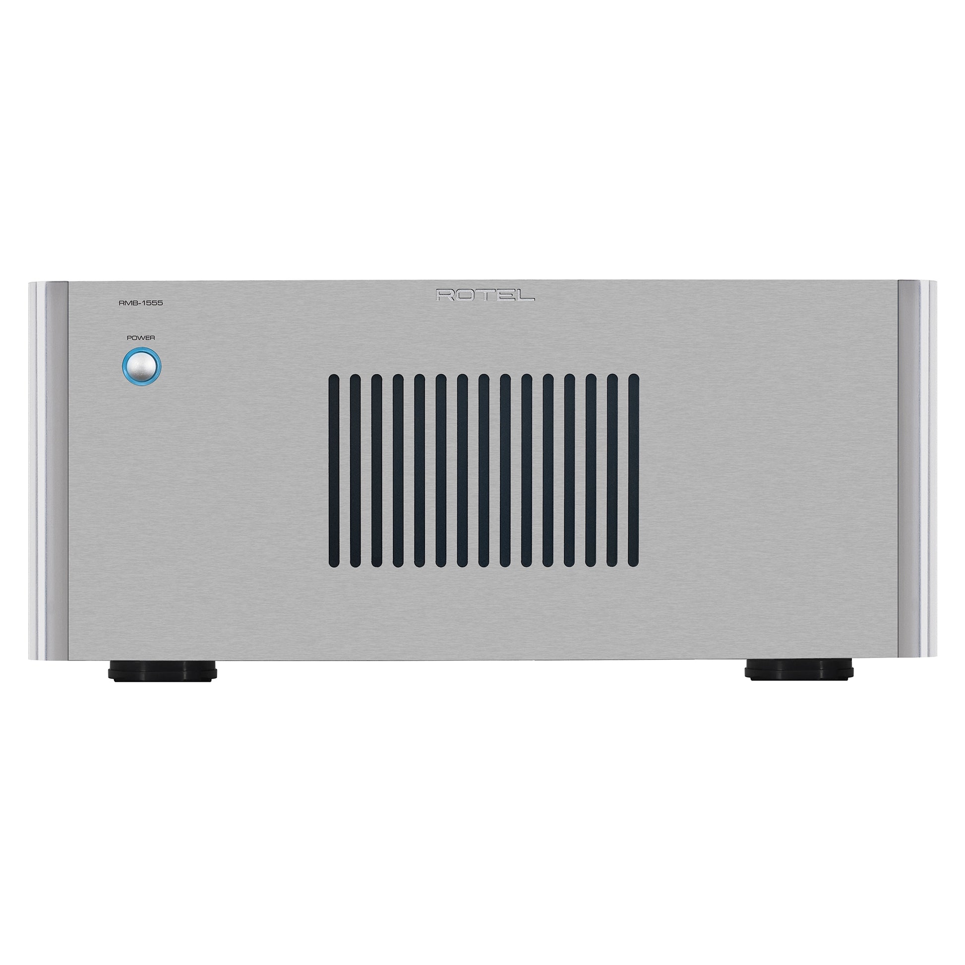 front view of silver color rotel rmb1555 power amp