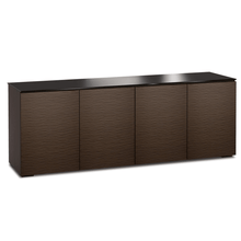 Dark brown sideboard with four doors on a white background