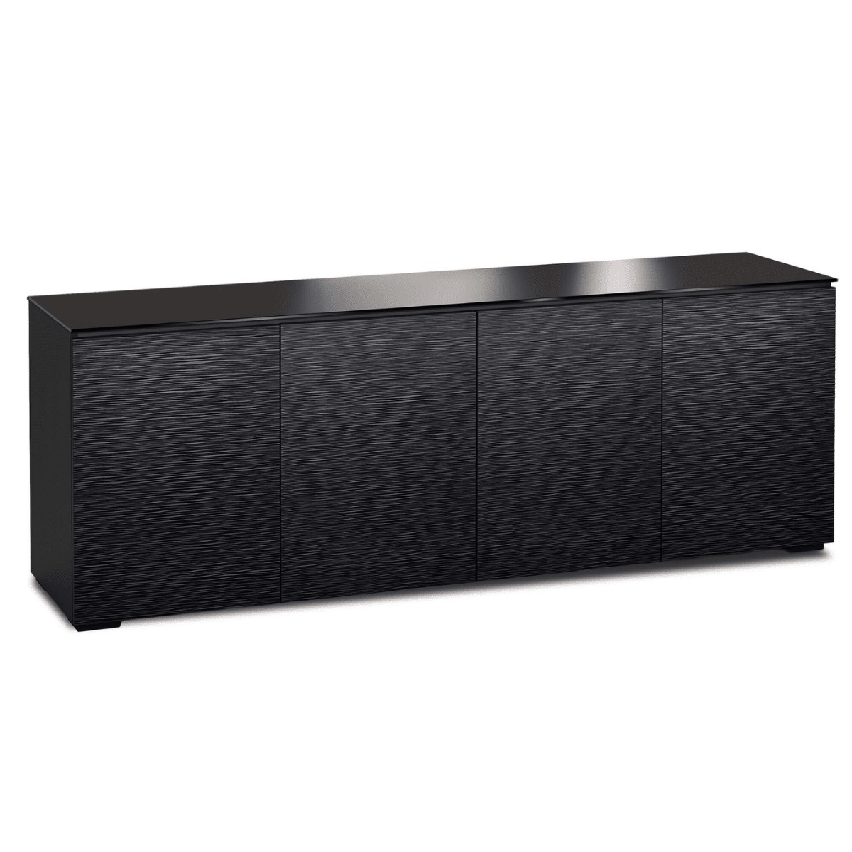 Black sideboard with four doors on a white background
