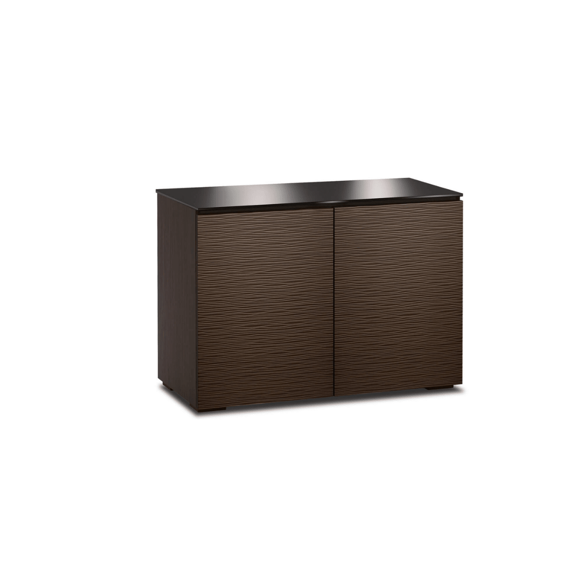 Dark brown cabinet with two doors on a white background