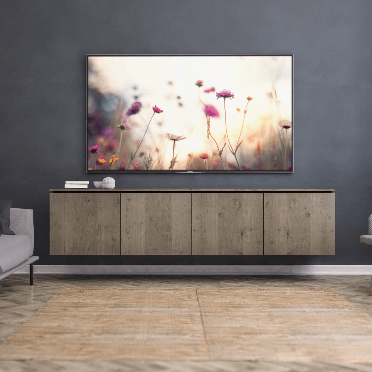 Salamander Designs Lancaster media cabinet barnboard oak rustic AV cabinet 4 bay