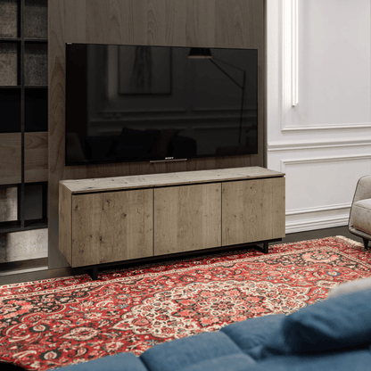 Salamander Designs Lancaster media cabinet barnboard oak rustic AV cabinet 3 bay