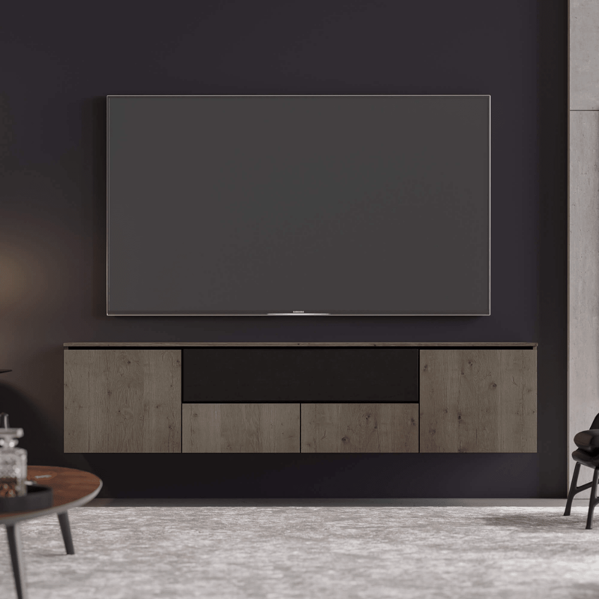 Salamander Designs Lancaster media cabinet barnboard oak rustic AV cabinet 3 bay