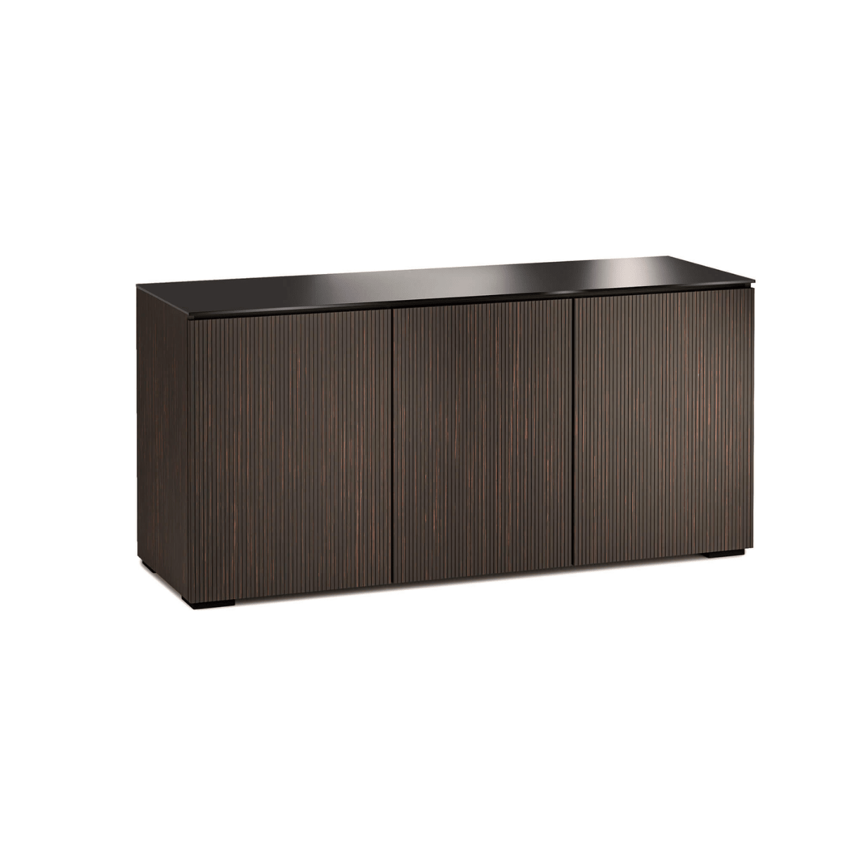 Dark wood sideboard with horizontal grain pattern on a white background