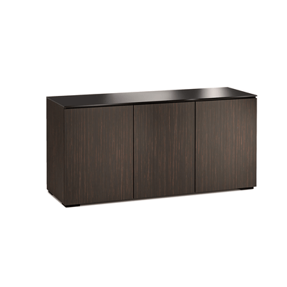 Dark wood sideboard with horizontal grain pattern on a white background