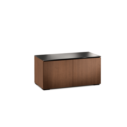 Wooden cabinet with black top on a white background