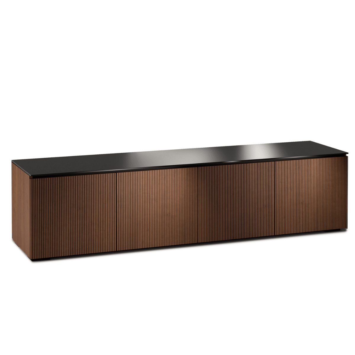 Wooden cabinet with black top on a white background