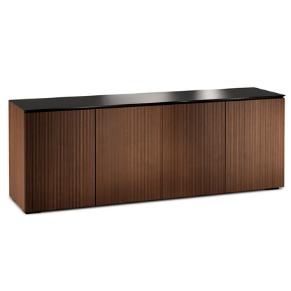 Wooden cabinet with black top on a white background