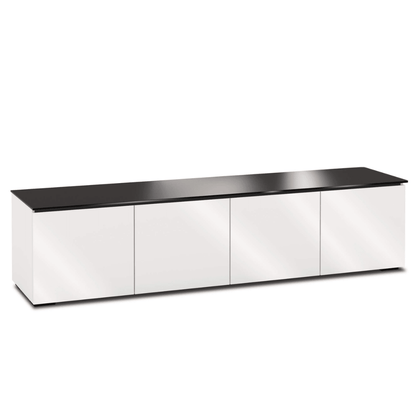 Salamander Designs Miami media cabinet gloss white with glass top modern AV cabinet 4 bay