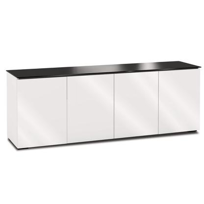 Salamander Designs Miami media cabinet gloss white with glass top modern AV cabinet 4 bay