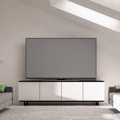 Salamander Designs Miami media cabinet gloss white with glass top modern AV cabinet 4 bay