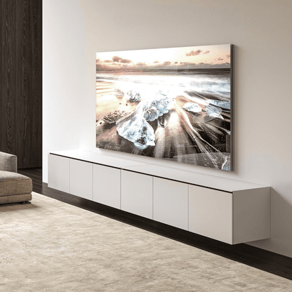 Salamander Designs Miami media cabinet gloss white with glass top modern AV cabinet 3 bay