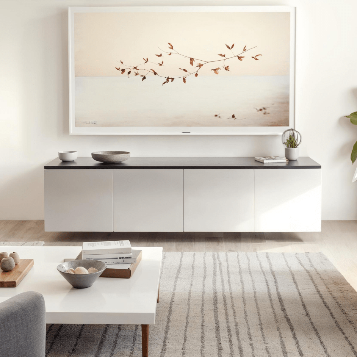 Salamander Designs Miami media cabinet gloss white with glass top modern AV cabinet 4 bay