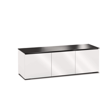 Salamander Designs Miami media cabinet gloss white with glass top modern AV cabinet 3 bay