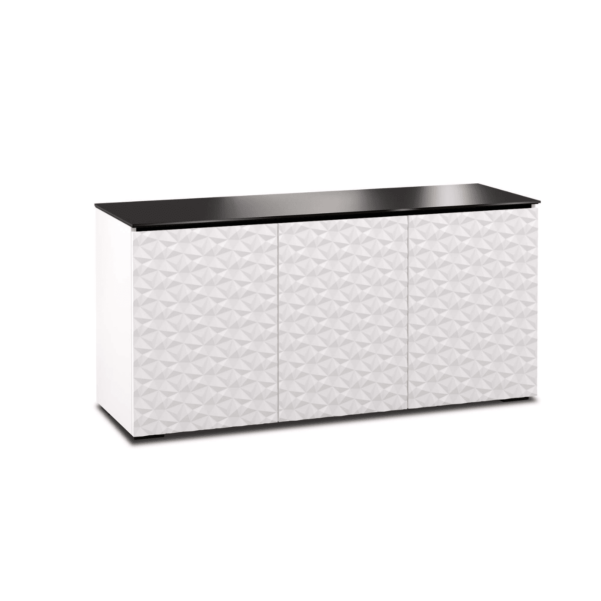 Salamander Designs Milan media cabinet white finish with black glass top modern AV cabinet 3 bay