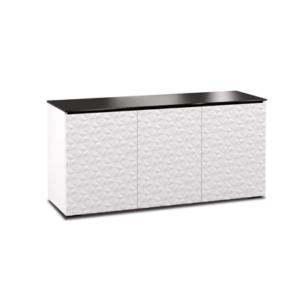 Salamander Designs Milan media cabinet white finish with black glass top modern AV cabinet 3 bay