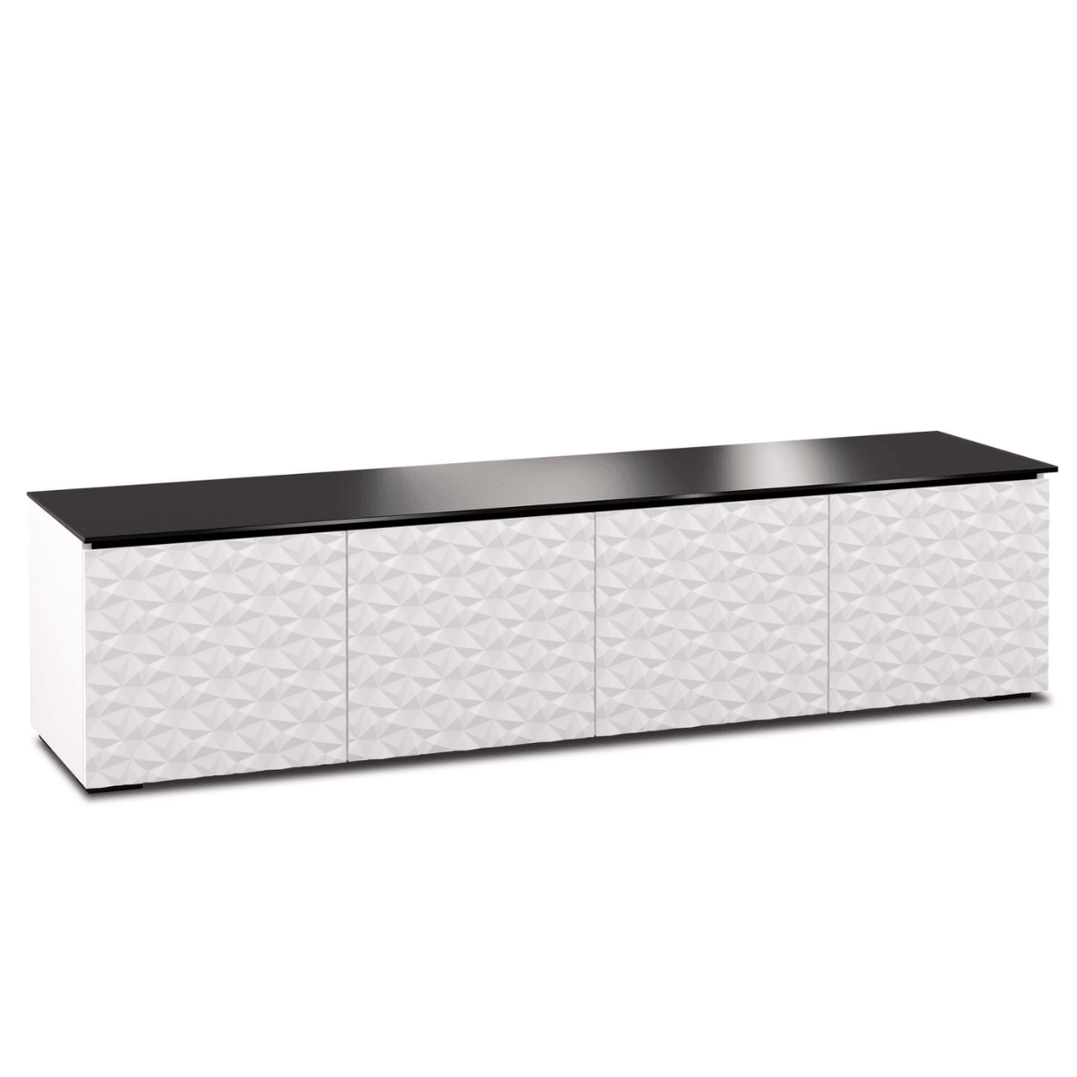 Salamander Designs Milan media cabinet white finish with black glass top modern AV cabinet 4 bay