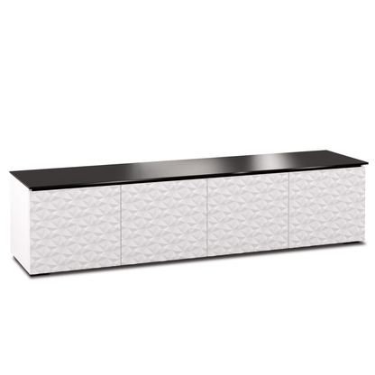 Salamander Designs Milan media cabinet white finish with black glass top modern AV cabinet 4 bay