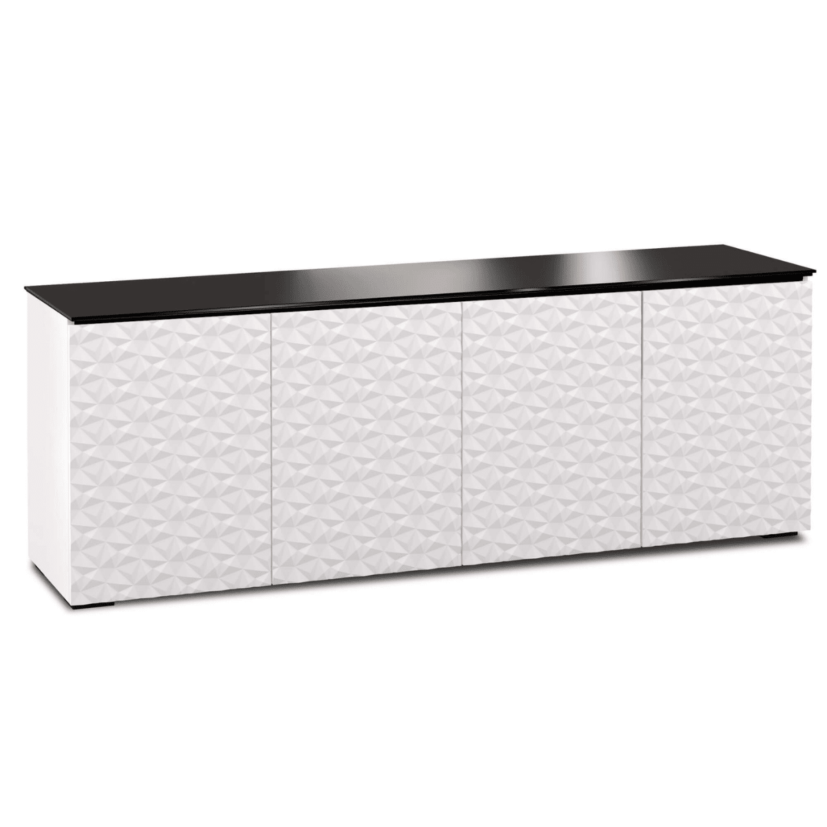 Salamander Designs Milan media cabinet white finish with black glass top modern AV cabinet 4 bay