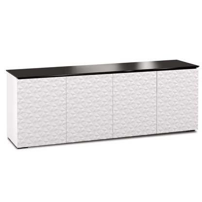 Salamander Designs Milan media cabinet white finish with black glass top modern AV cabinet 4 bay