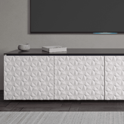 Salamander Designs Milan media cabinet white finish with black glass top modern AV cabinet