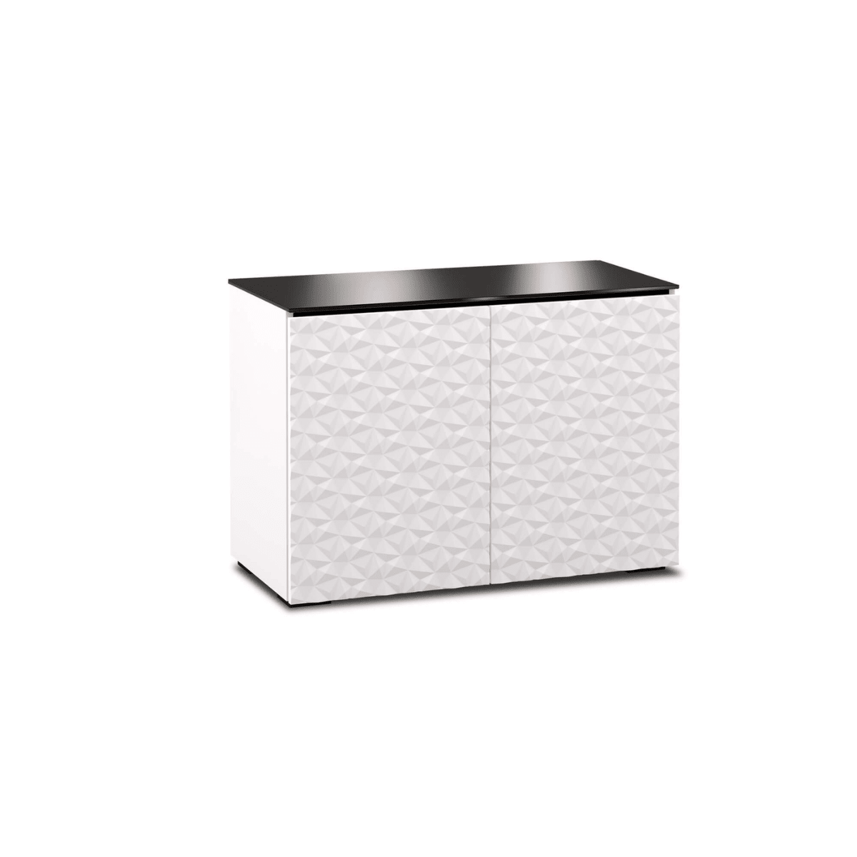 Salamander Designs Milan media cabinet white finish with black glass top modern AV cabinet 2 bay