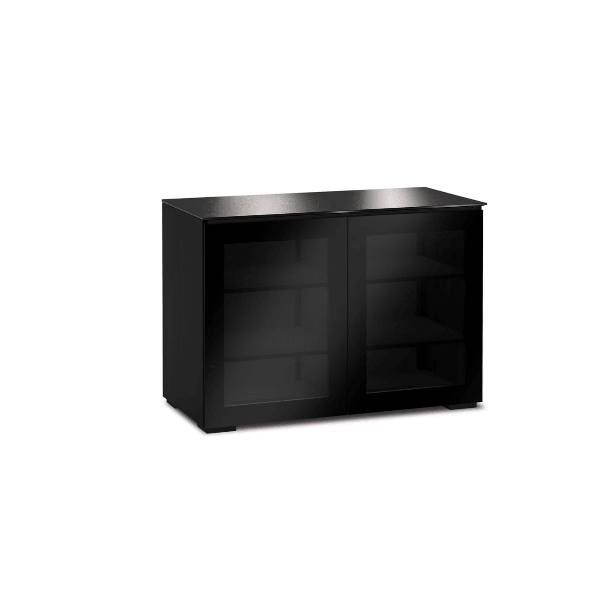 Black cabinet with glass doors on a white background