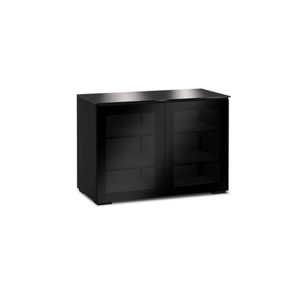 Black cabinet with glass doors on a white background