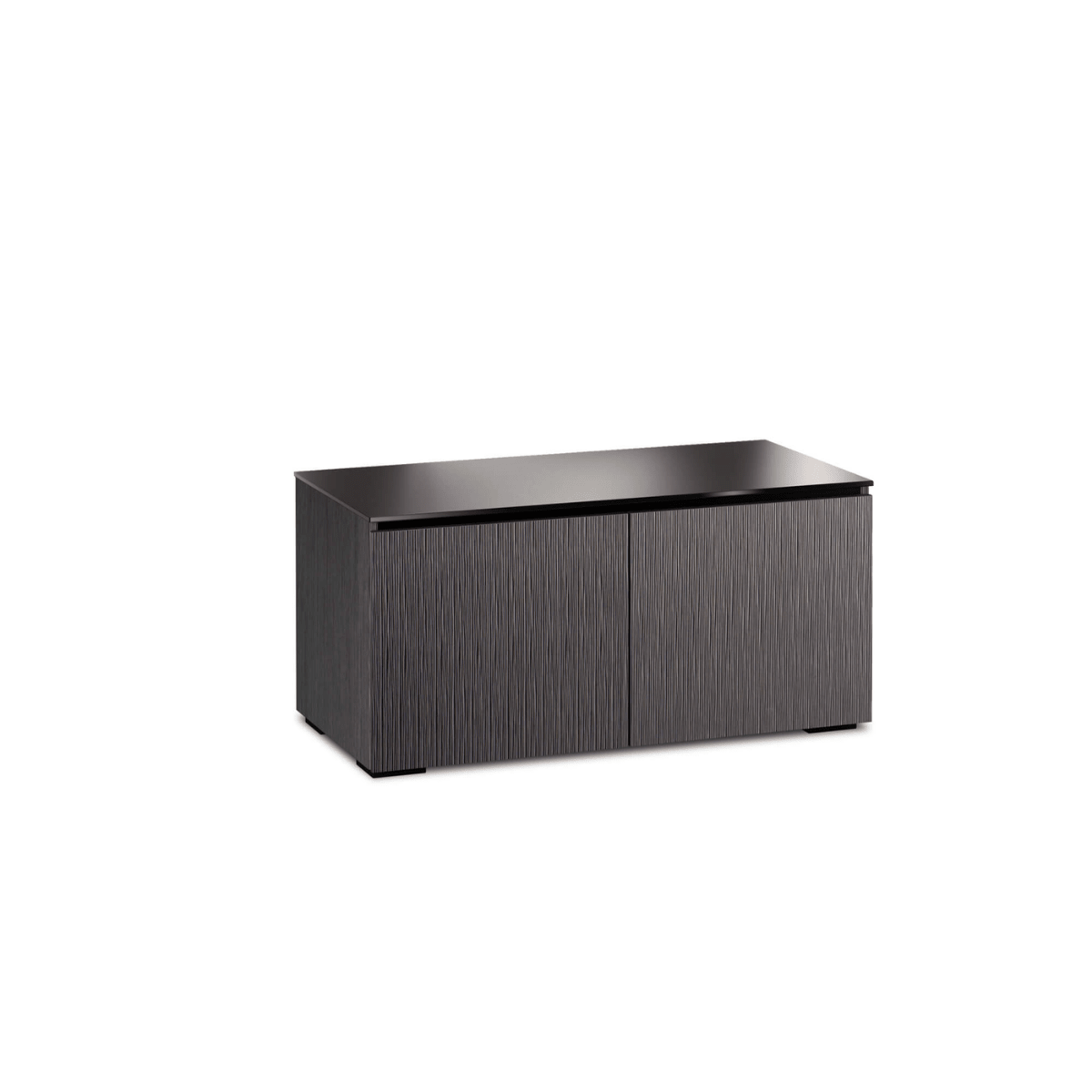 Salamander Designs Seattle media cabinet gray oak with black glass top modern AV cabinet 2 bay