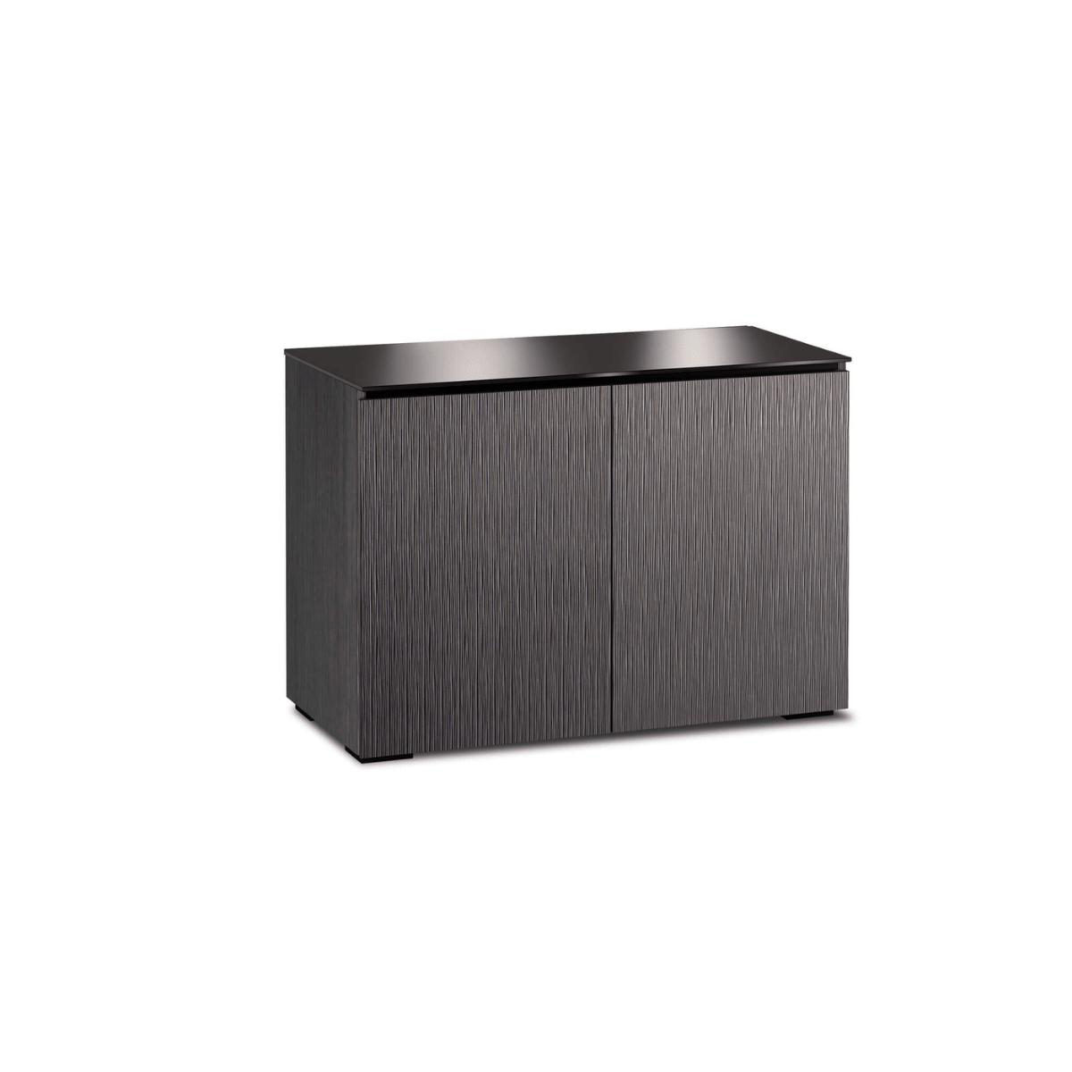 Salamander Designs Seattle media cabinet gray oak with black glass top modern AV cabinet 2 bay