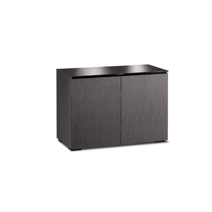 Salamander Designs Seattle media cabinet gray oak with black glass top modern AV cabinet 2 bay