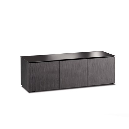 Salamander Designs Seattle media cabinet gray oak with black glass top modern AV cabinet 3 bay