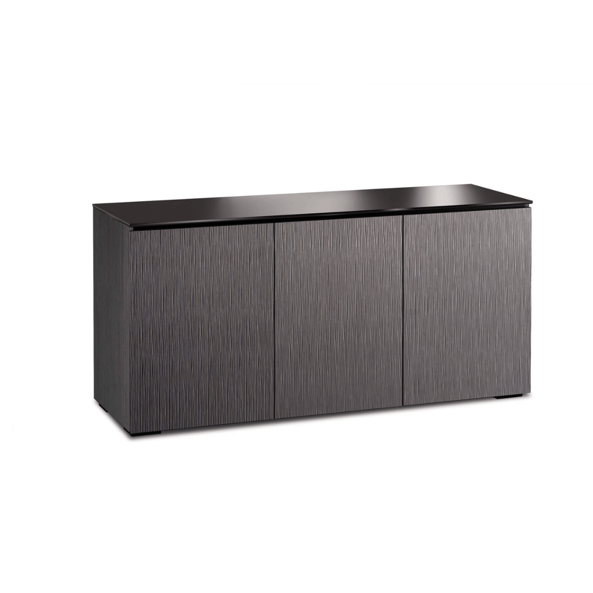 Salamander Designs Seattle media cabinet gray oak with black glass top modern AV cabinet 3 bay