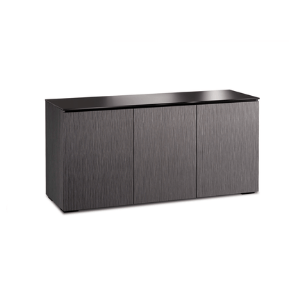 Salamander Designs Seattle media cabinet gray oak with black glass top modern AV cabinet 3 bay