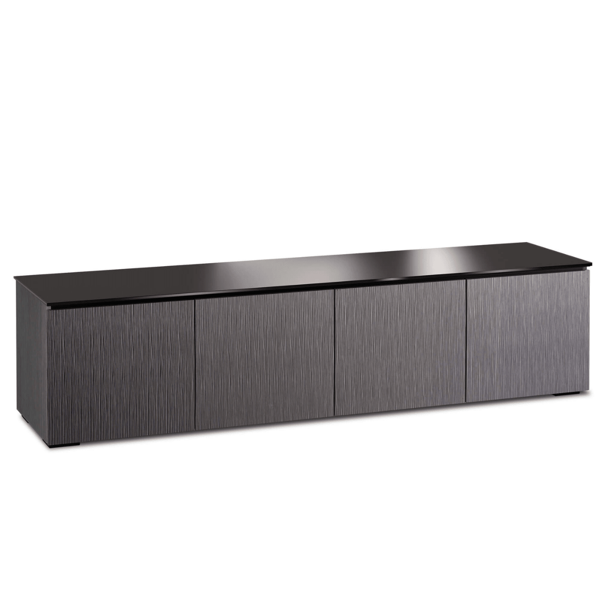 Salamander Designs Seattle media cabinet gray oak with black glass top modern AV cabinet 4 bay