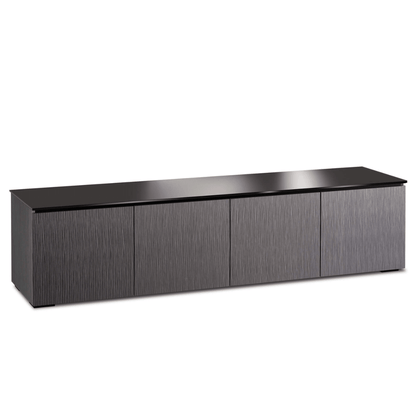 Salamander Designs Seattle media cabinet gray oak with black glass top modern AV cabinet 4 bay