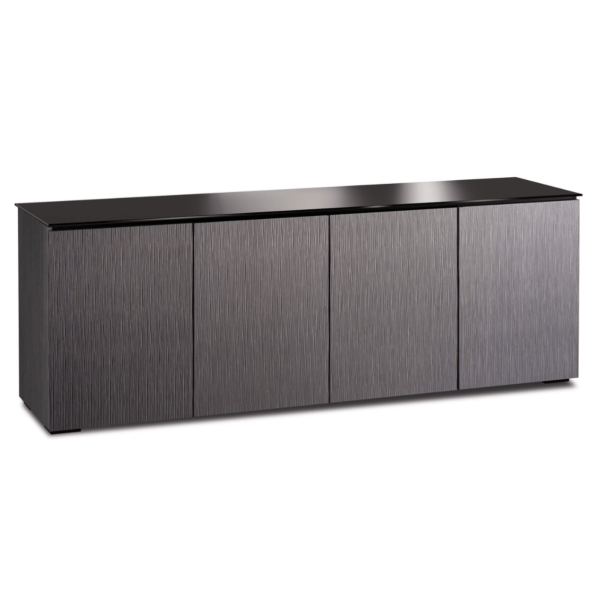 Salamander Designs Seattle media cabinet gray oak with black glass top modern AV cabinet 4 bay