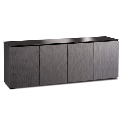 Salamander Designs Seattle media cabinet gray oak with black glass top modern AV cabinet 4 bay