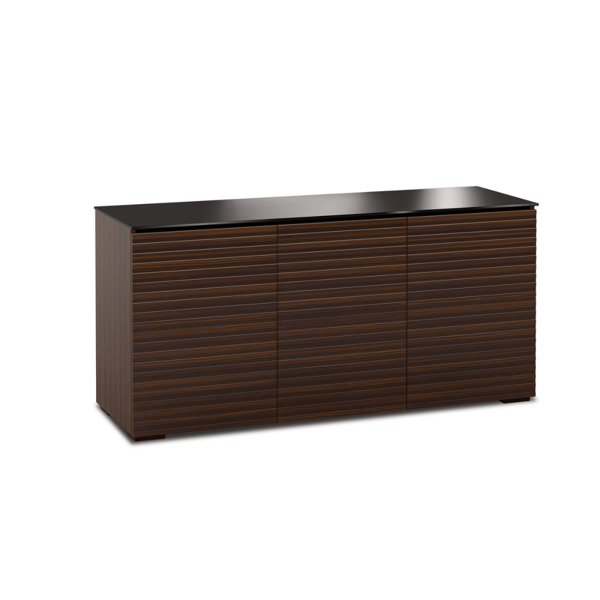 Salamander Designs Zurich media cabinet opium brown with black glass top modern AV cabinet 3 bay